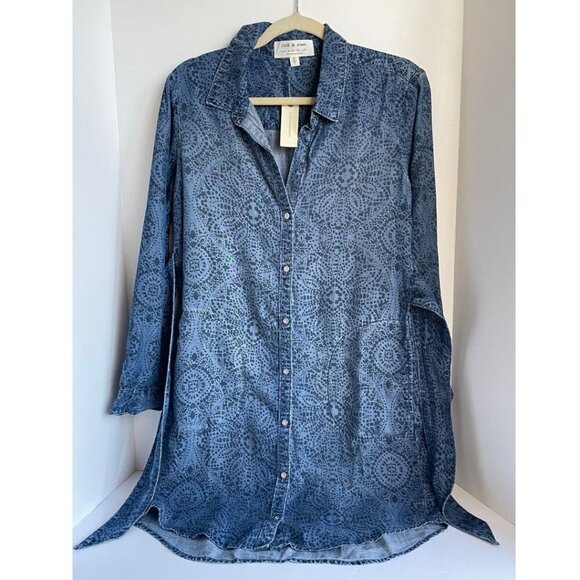 Anthropologie Shirt Dress Small Blue Belted Long Sleeve V-Neck Tencel - Picture 4 of 10